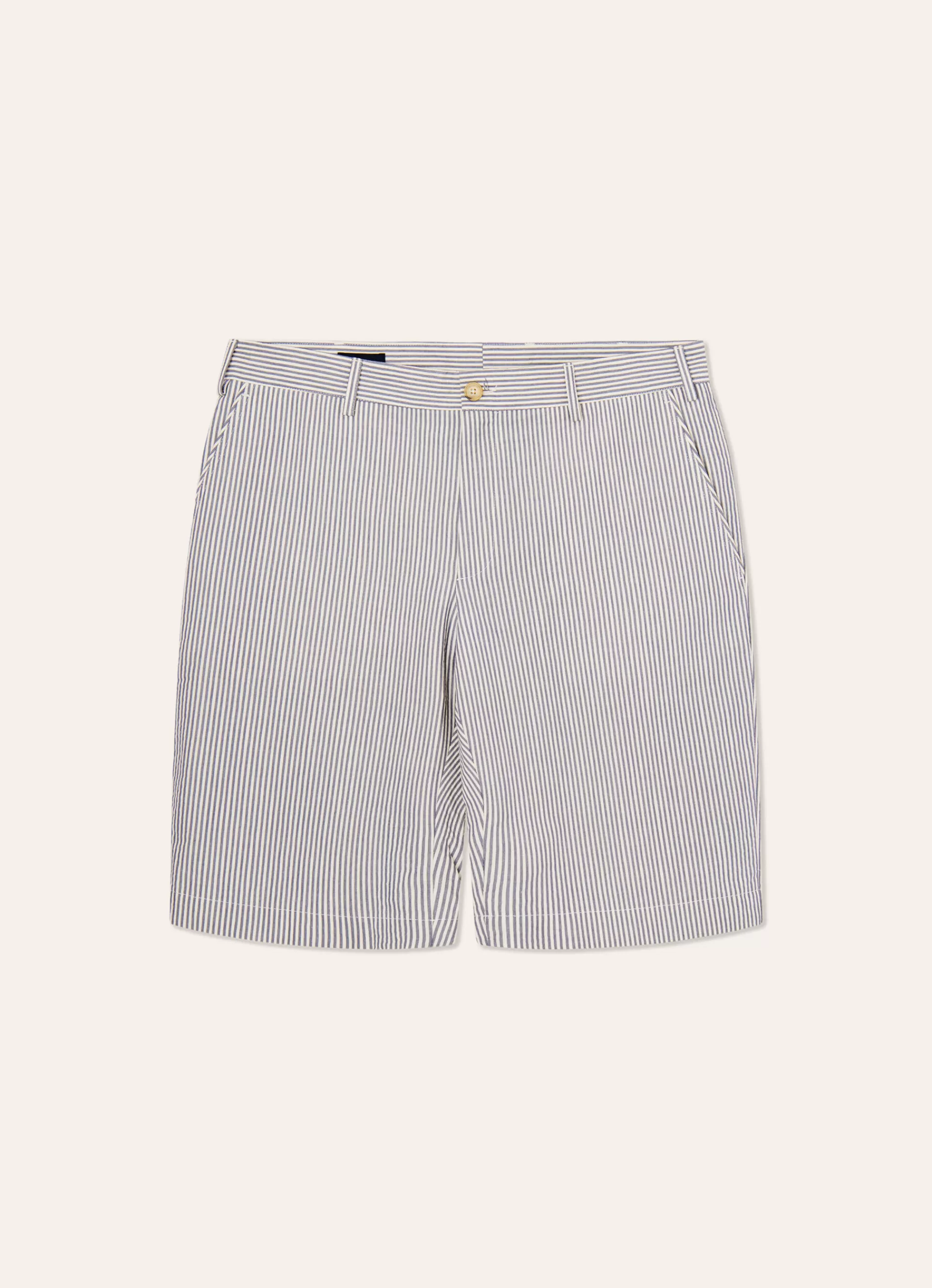 Shorts>Façonnable Bermuda En Seersucker De Coton A Rayures Blue/White