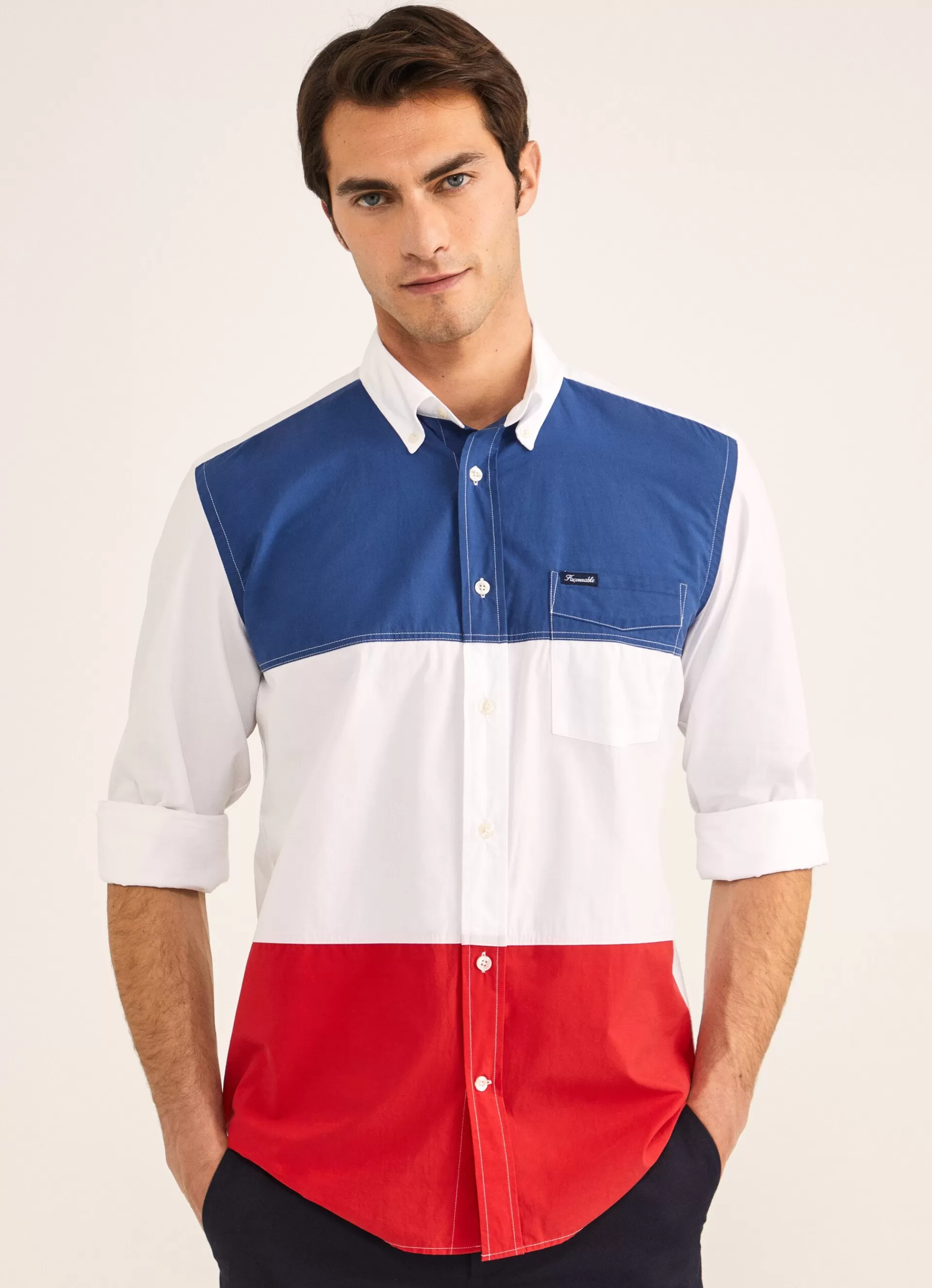 Chemises>Façonnable Chemise A Imprime Color Block White/Red