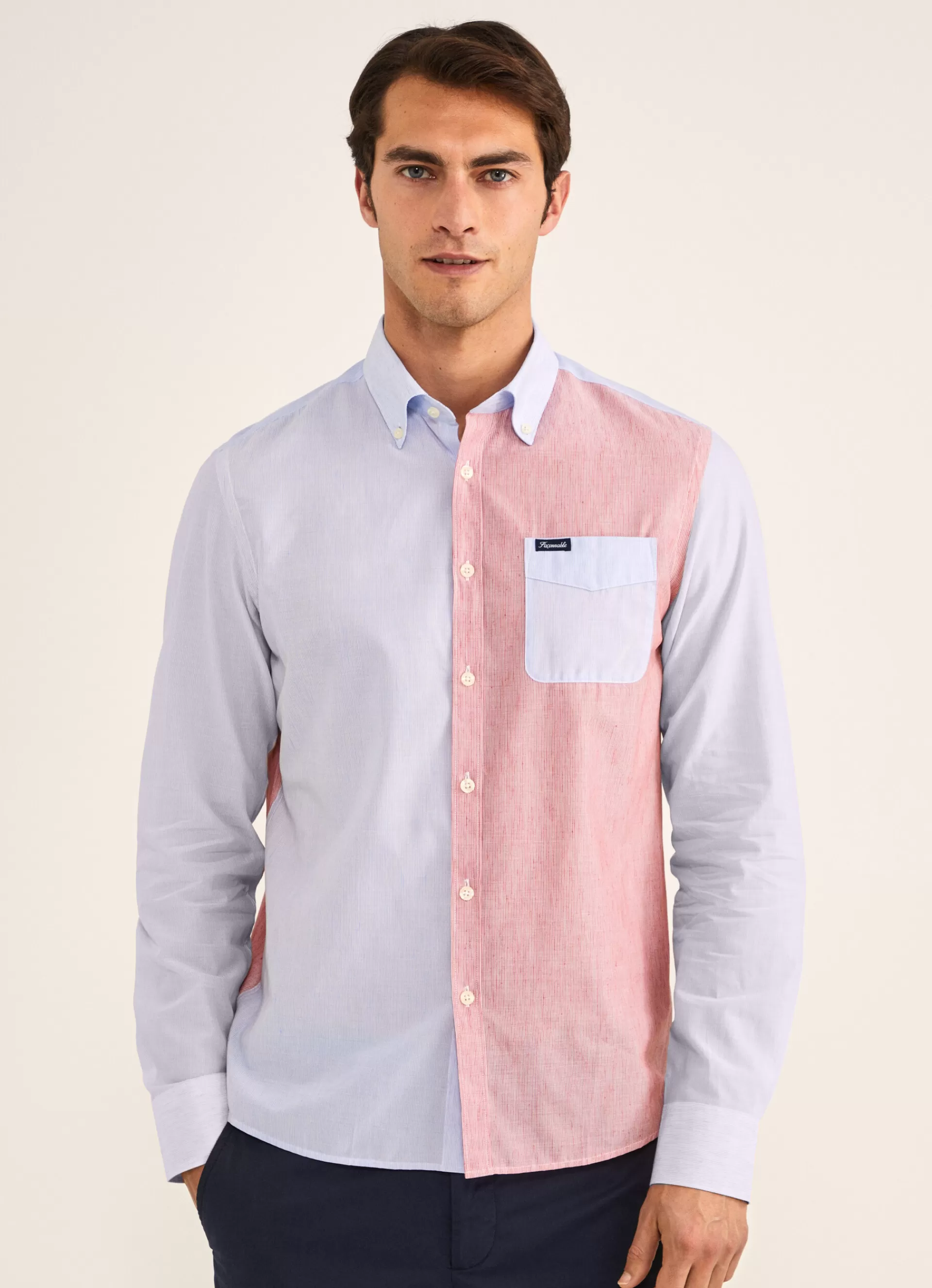 Chemises>Façonnable Chemise A Rayures Style Color Block Blue/Red