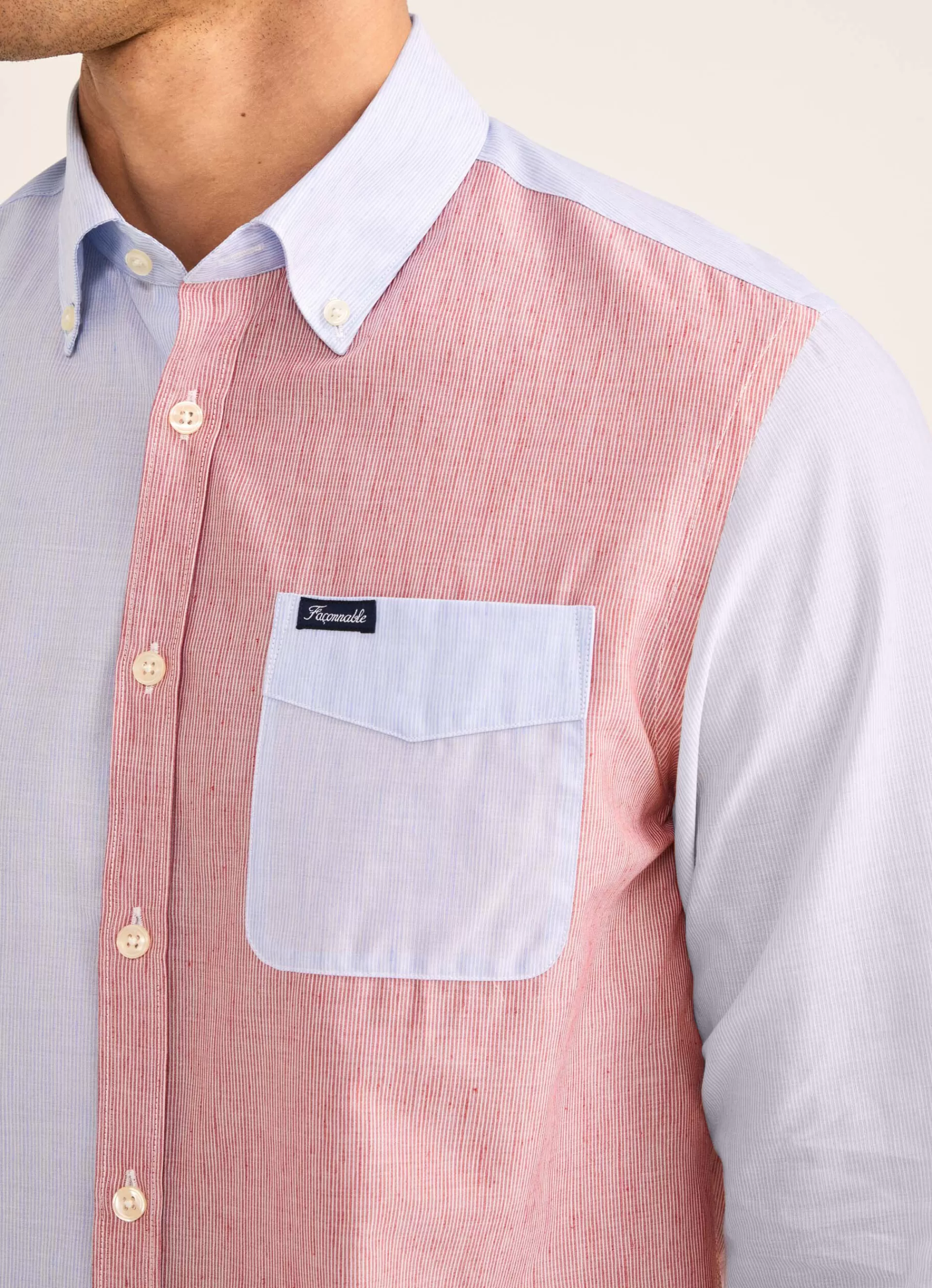 Chemises>Façonnable Chemise A Rayures Style Color Block Blue/Red