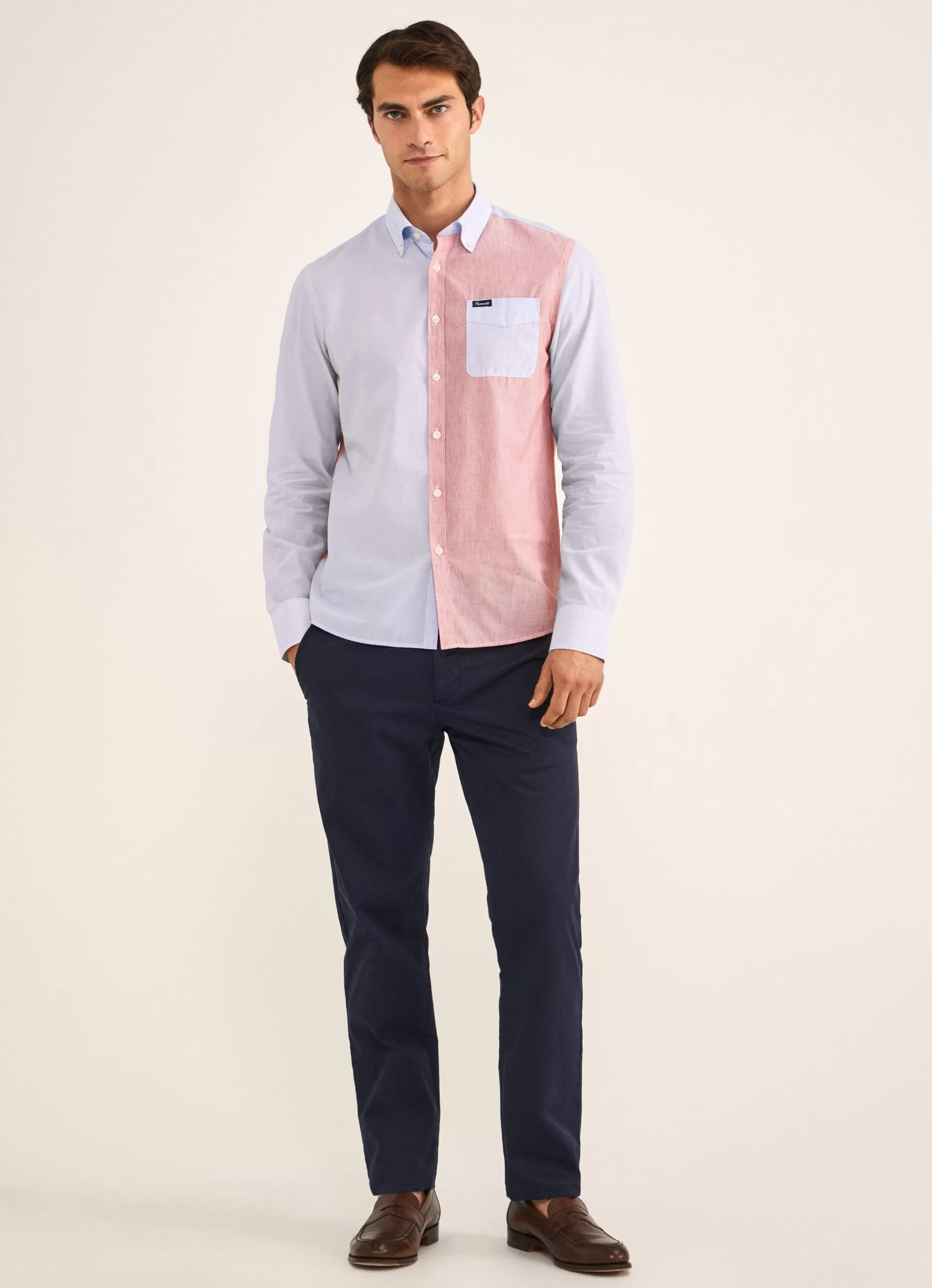 Chemises>Façonnable Chemise A Rayures Style Color Block Blue/Red