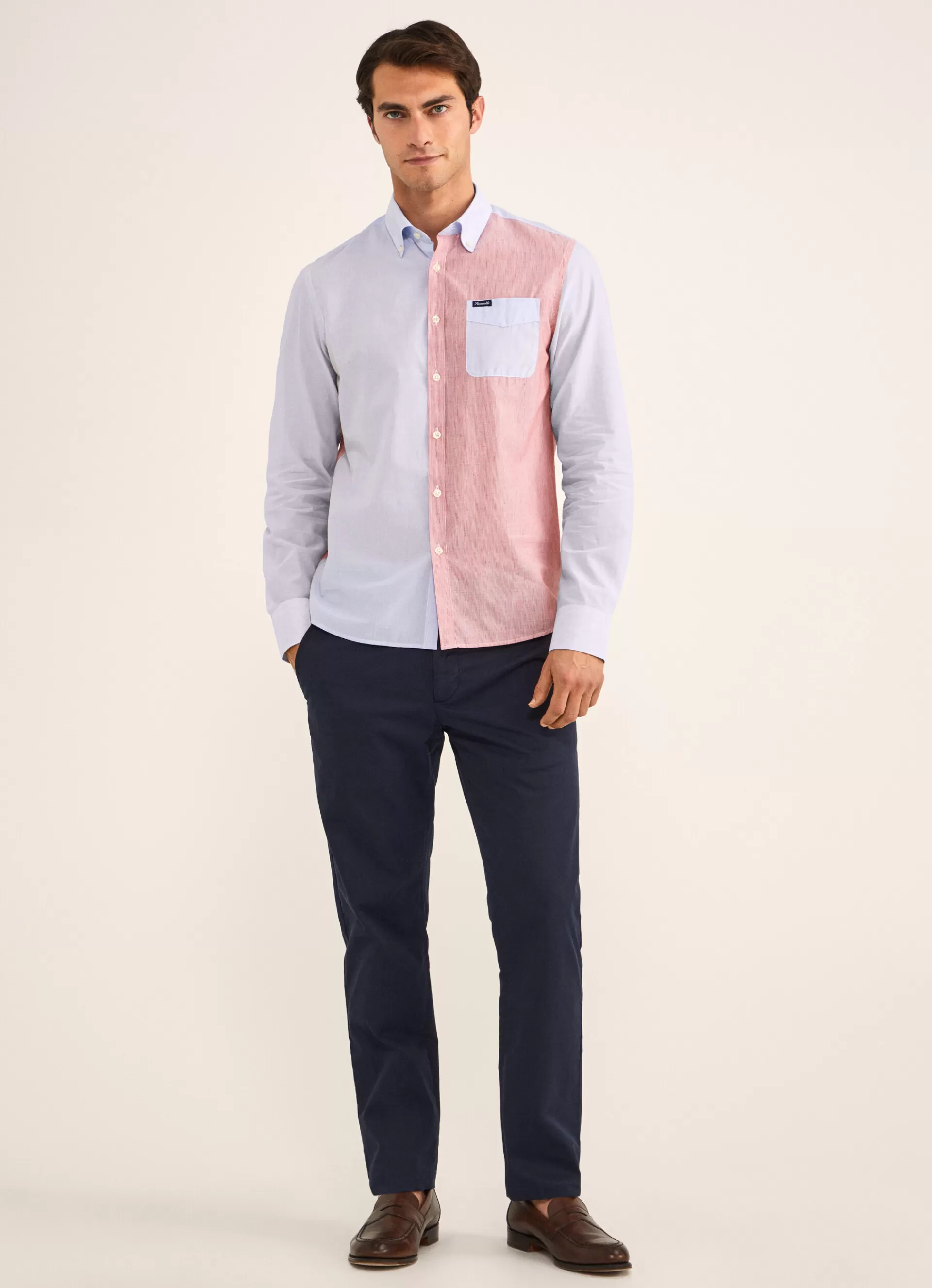 Chemises>Façonnable Chemise A Rayures Style Color Block Blue/Red