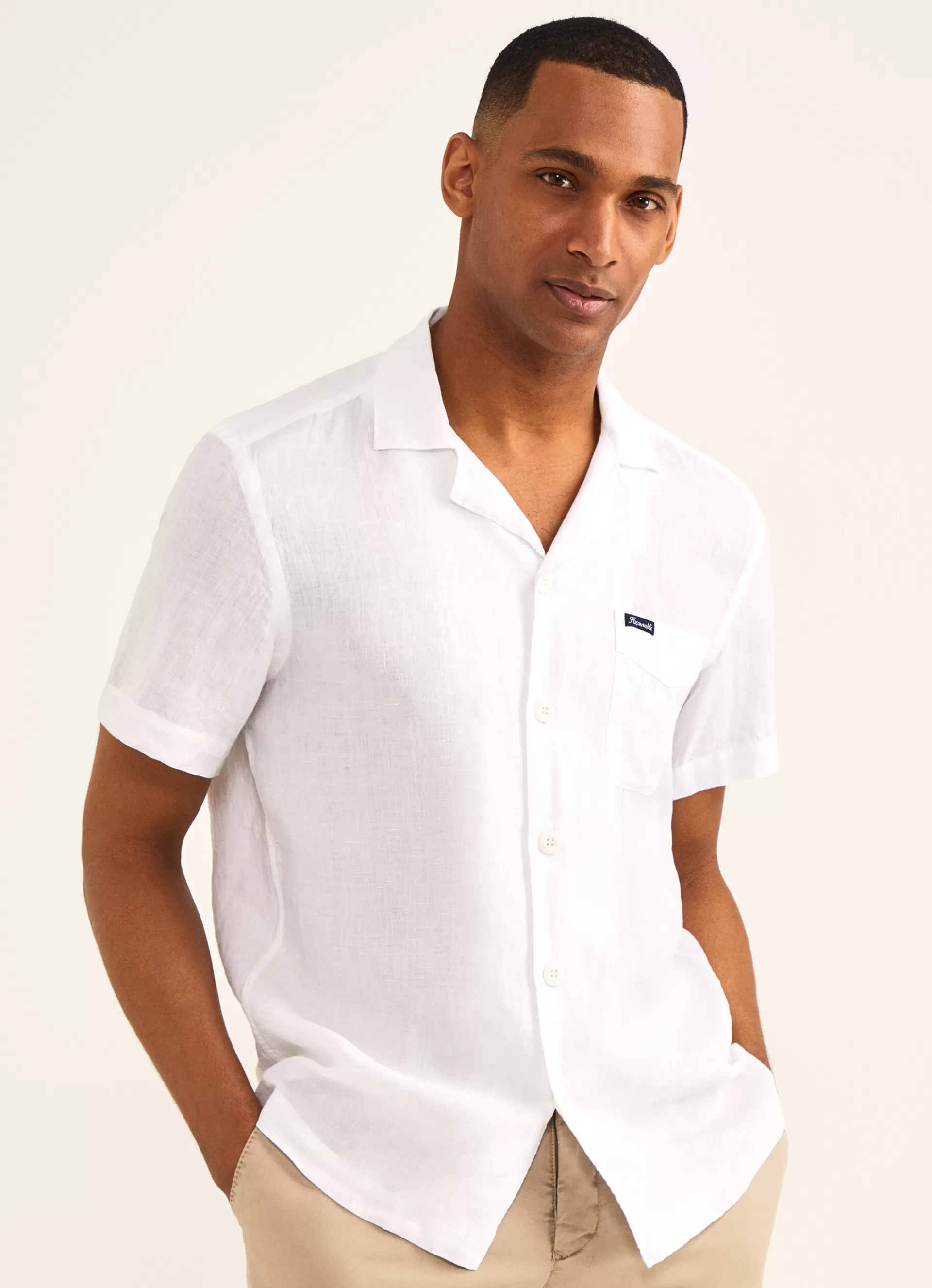 Lin>Façonnable Chemise En Lin A Col Camp White