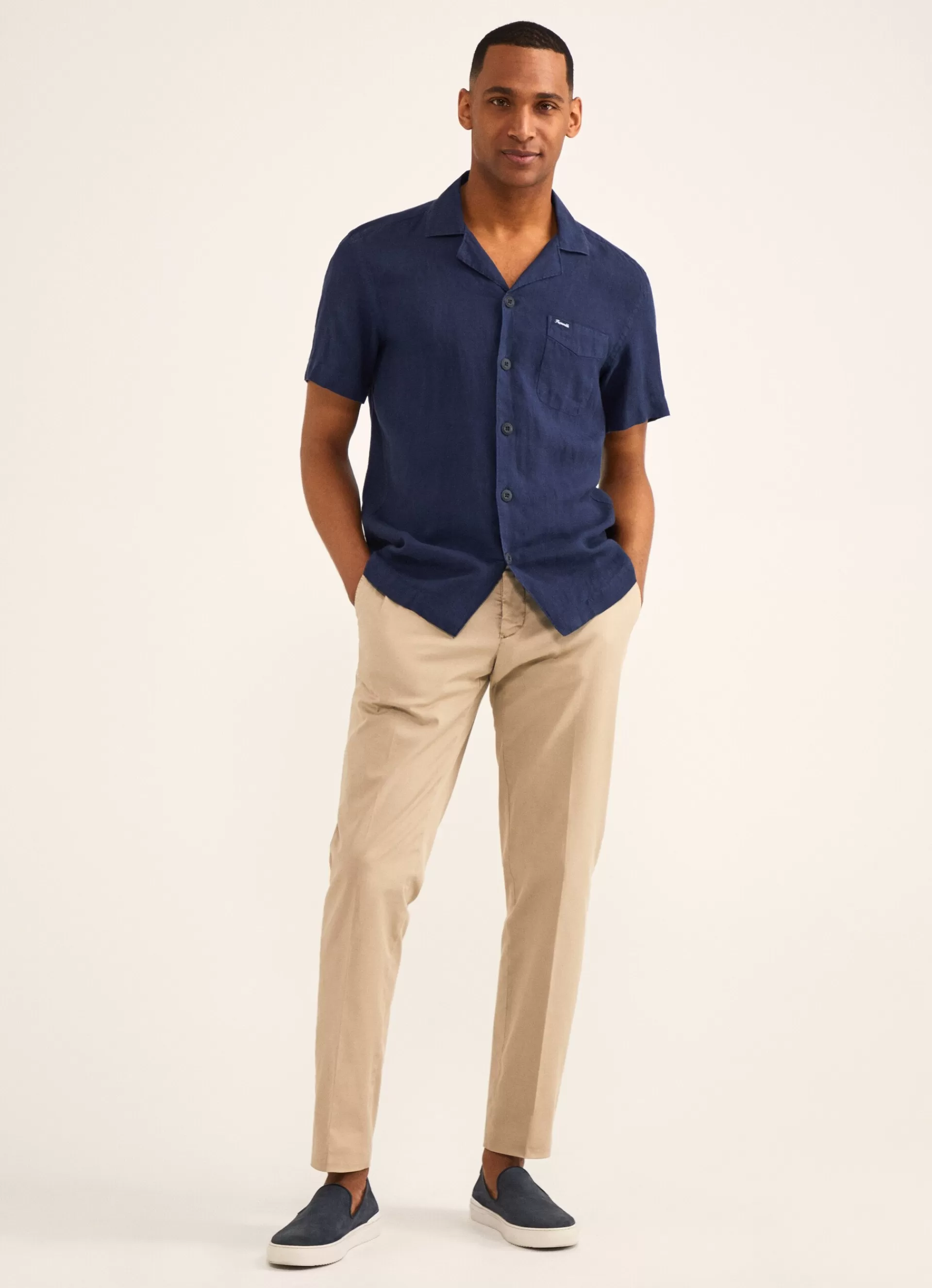 Chemises>Façonnable Chemise En Lin A Col Camp Naval Blue