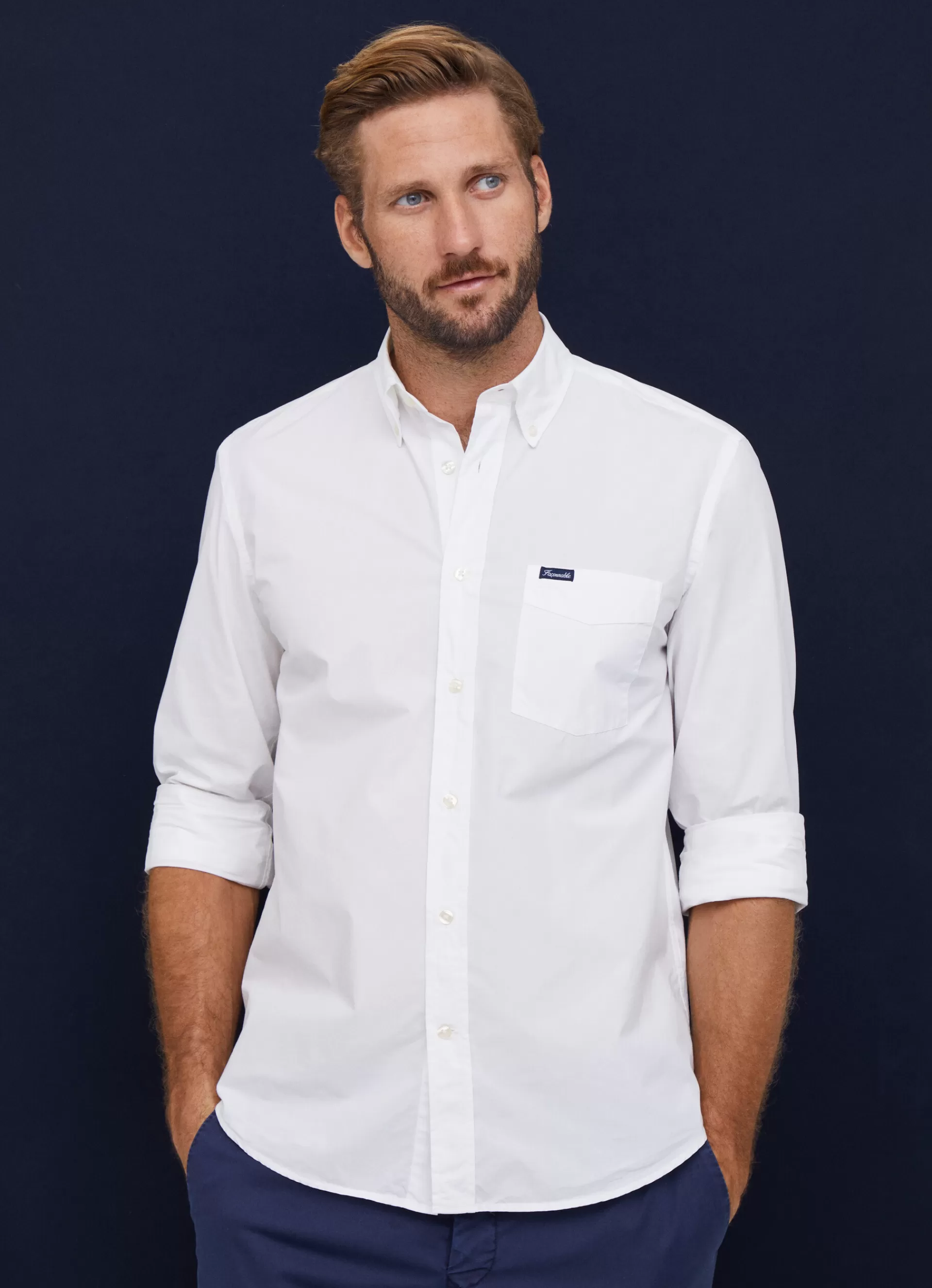 Chemises>Façonnable Chemise Unie En Coton White