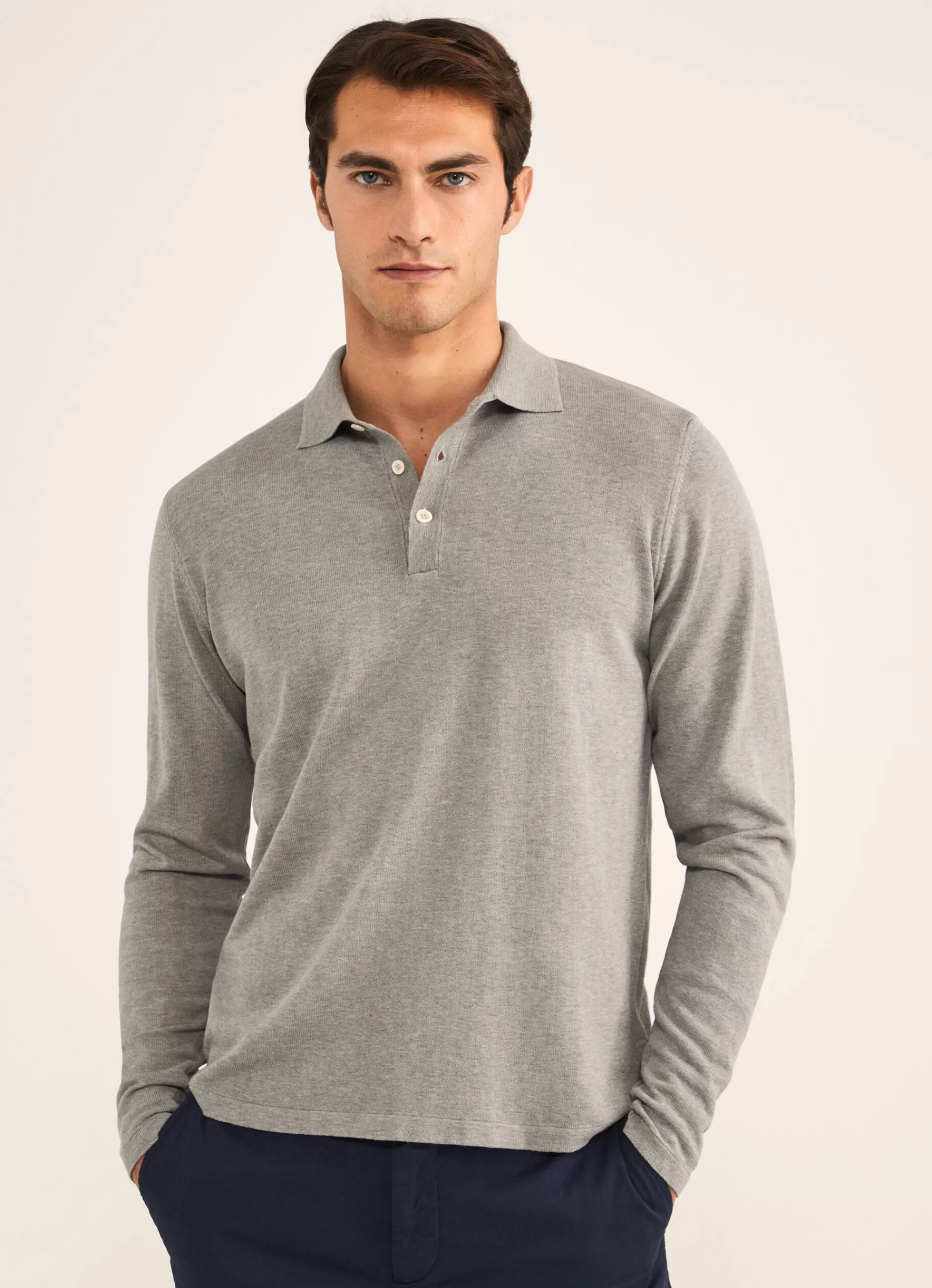 Polos>Façonnable Polo A Manches Longues En Crepe Light Grey Marl