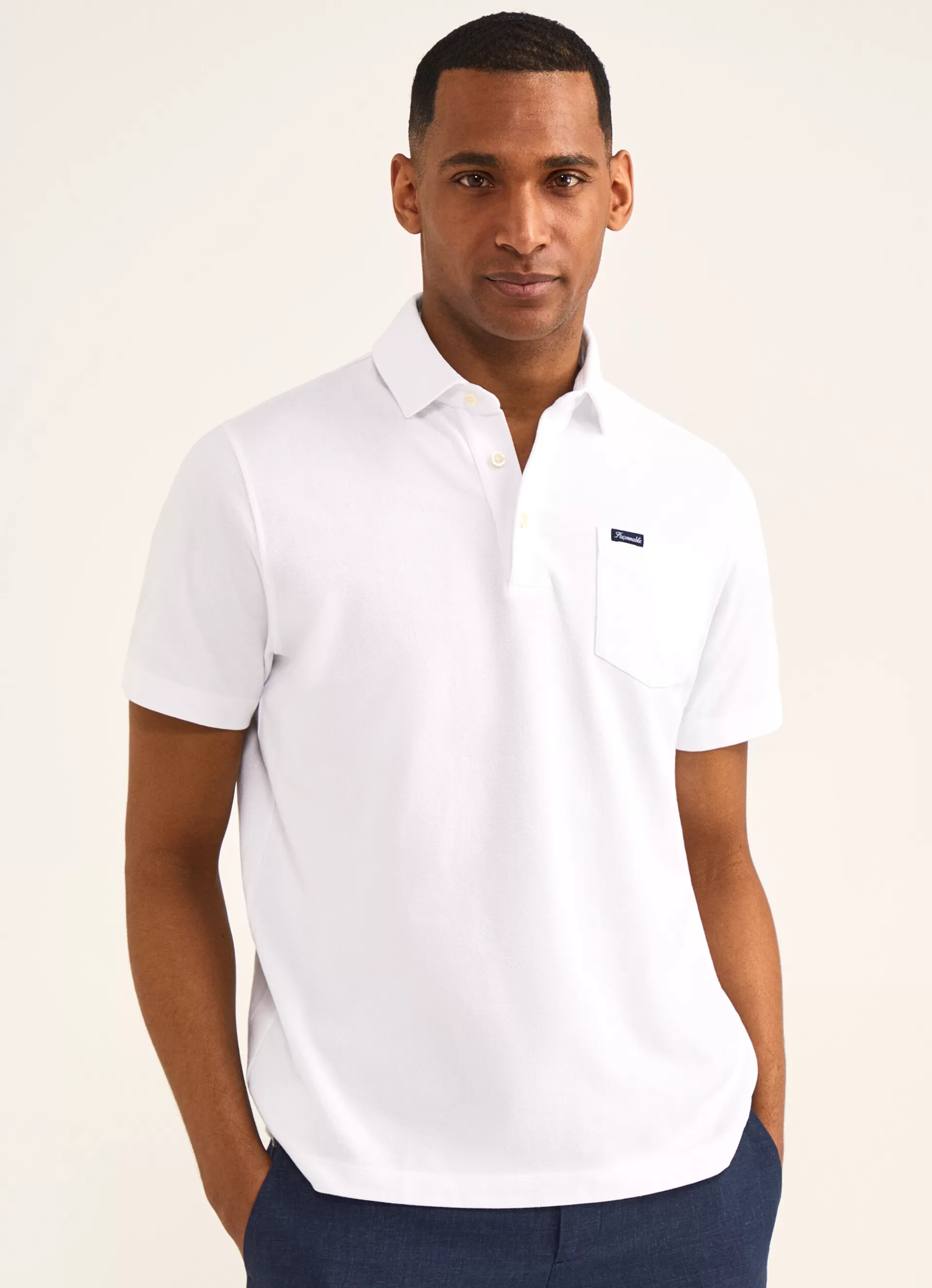 Polos>Façonnable Polo En Pique De Coton White