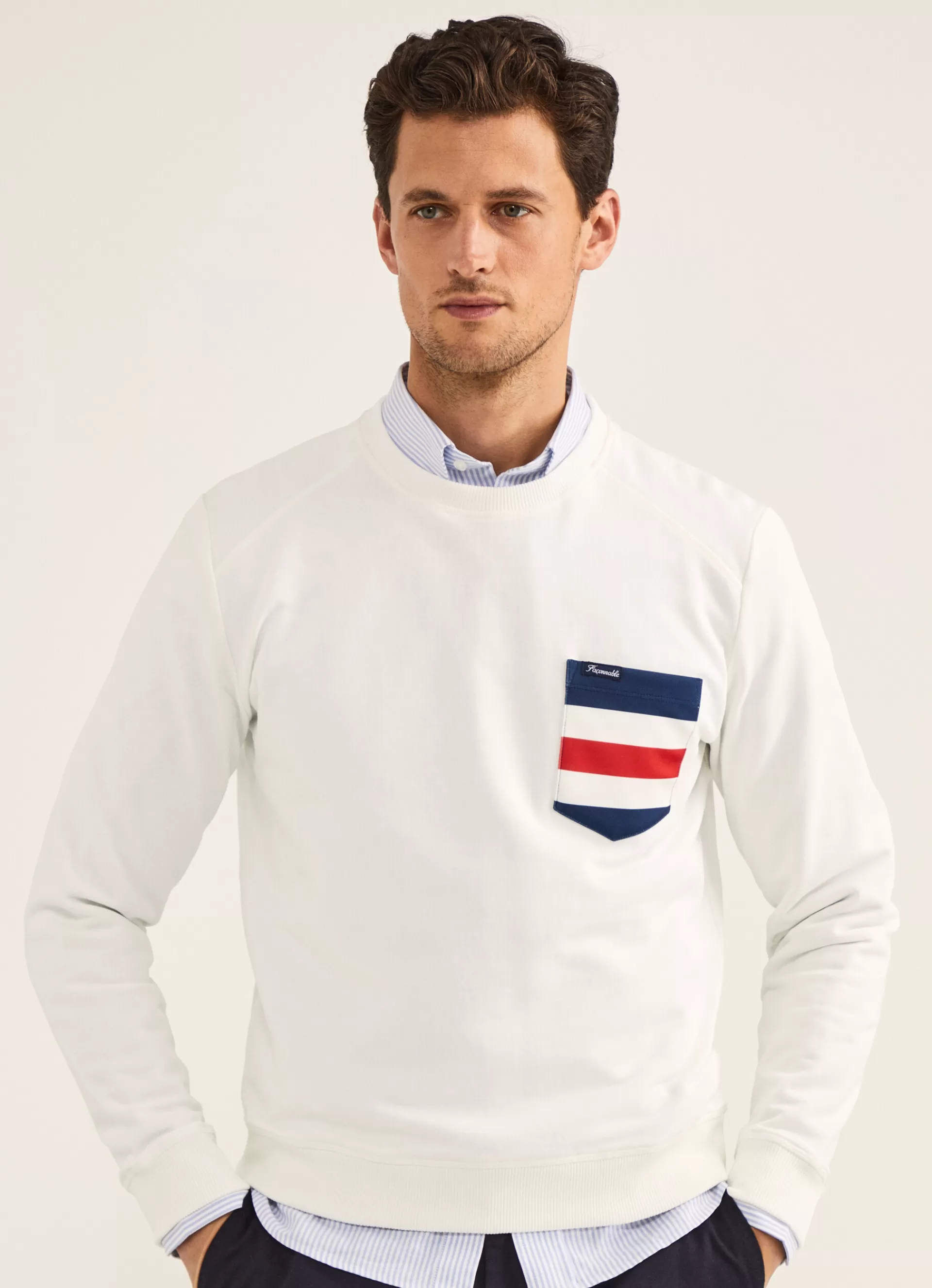 Sweatshirts>Façonnable Sweat-Shirt A Poche A Rayures Off White